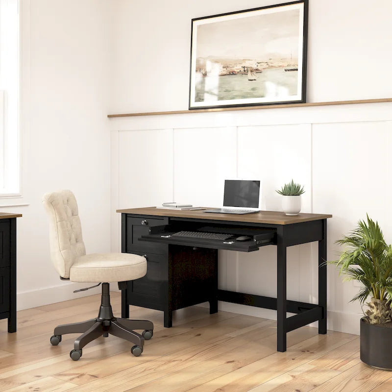 Bureau d'ordinateur de ferme de 54 pouces avec tiroir classeur, tablette à clavier et tiroir de rangement