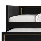Lit de repos double en velours avec lit gigogne – Détail PU doré, sommier à lattes intégré
