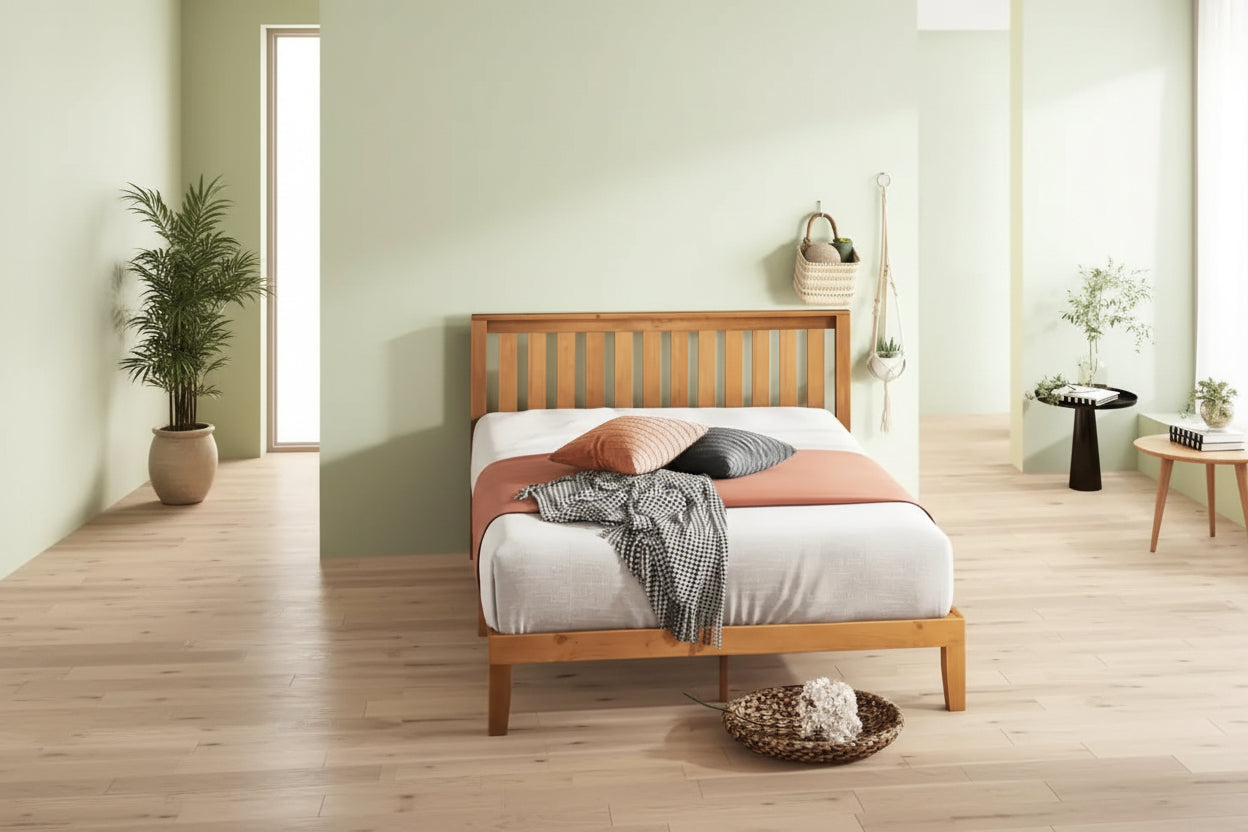 Priage by ZINUS Rustic Pine Wood Platform Bed Frame with headboard