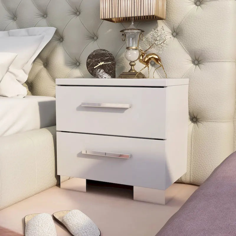 Rema Contemporary White Wood 2-Drawer Nightstand by Furniture of America