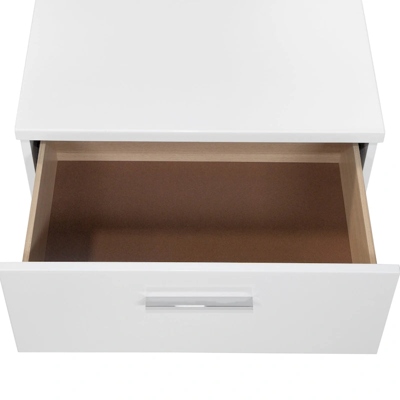 Table de chevet contemporaine blanche laquée à 2 tiroirs avec tiroir supérieur doublé de feutre