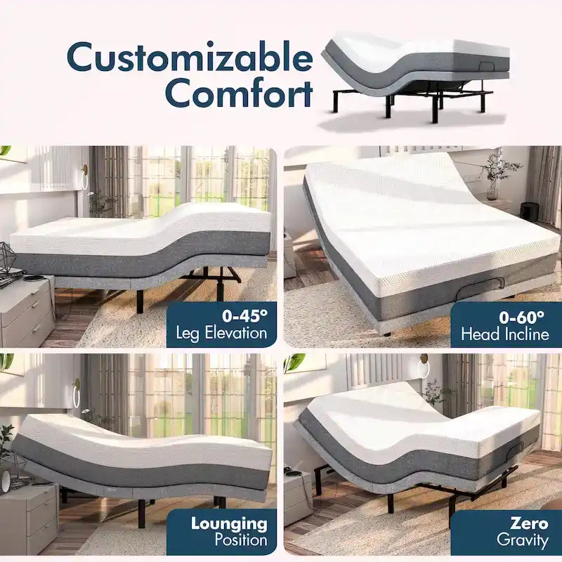 Sommier articulé avec double massage, ports USB, position zéro gravité et contrôle par application