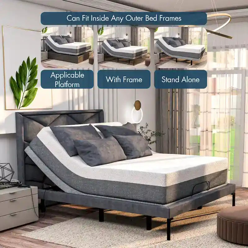 Sommier articulé avec double massage, ports USB, position zéro gravité et contrôle par application