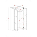 Armoire penderie 2 portes 100% bois massif avec portes en bois et portes miroirs