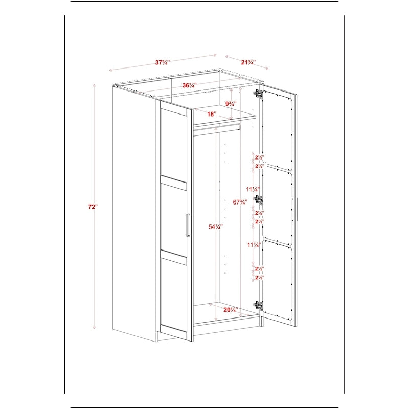 Armoire penderie 2 portes 100% bois massif avec portes en bois et portes miroirs