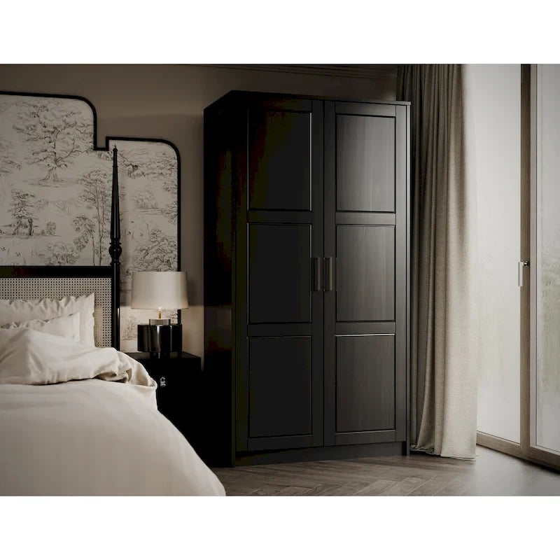 Armoire penderie 2 portes 100% bois massif avec portes en bois et portes miroirs