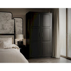 Armoire penderie 2 portes 100% bois massif avec portes en bois et portes miroirs