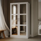Armoire penderie 2 portes 100% bois massif avec portes en bois et portes miroirs