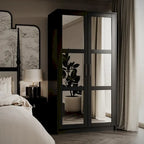 Armoire penderie 2 portes 100% bois massif avec portes en bois et portes miroirs