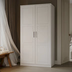 Armoire penderie 2 portes 100% bois massif avec portes en bois et portes miroirs