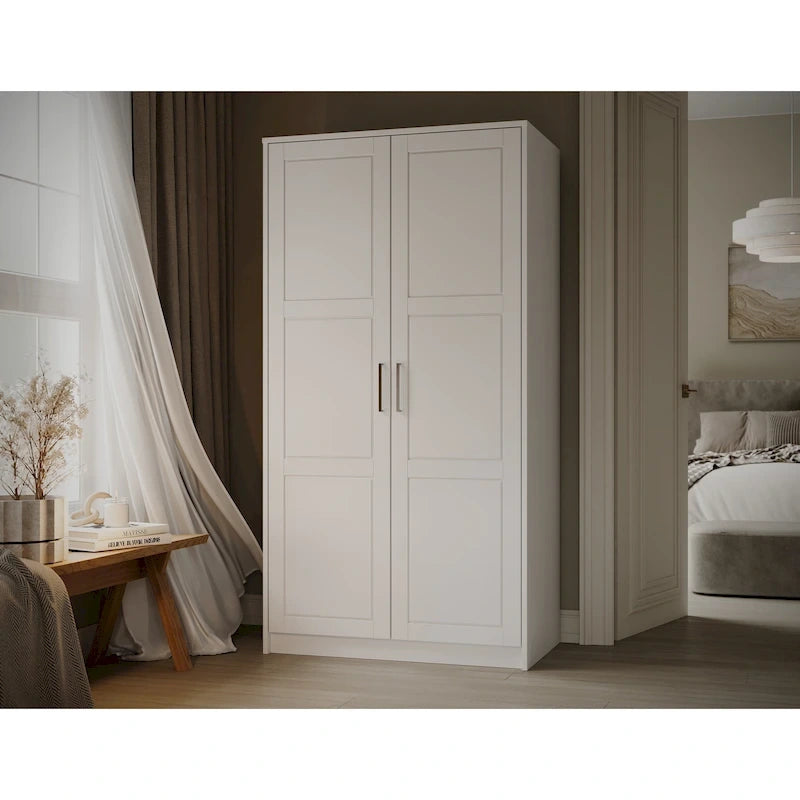 Armoire penderie 2 portes 100% bois massif avec portes en bois et portes miroirs