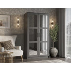 Armoire penderie 2 portes 100% bois massif avec portes en bois et portes miroirs
