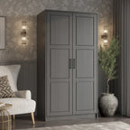 Armoire penderie 2 portes 100% bois massif avec portes en bois et portes miroirs