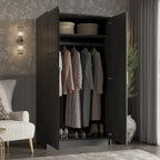 Armoire penderie 2 portes 100% bois massif avec portes en bois et portes miroirs