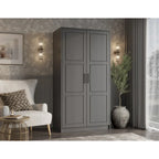 Armoire penderie 2 portes 100% bois massif avec portes en bois et portes miroirs