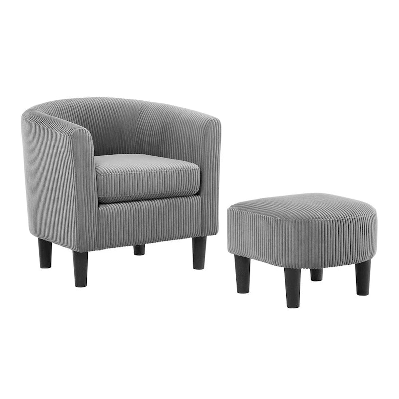 Fauteuil individuel en velours côtelé avec repose-pieds ottoman