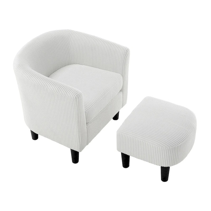 Fauteuil individuel en velours côtelé avec repose-pieds ottoman