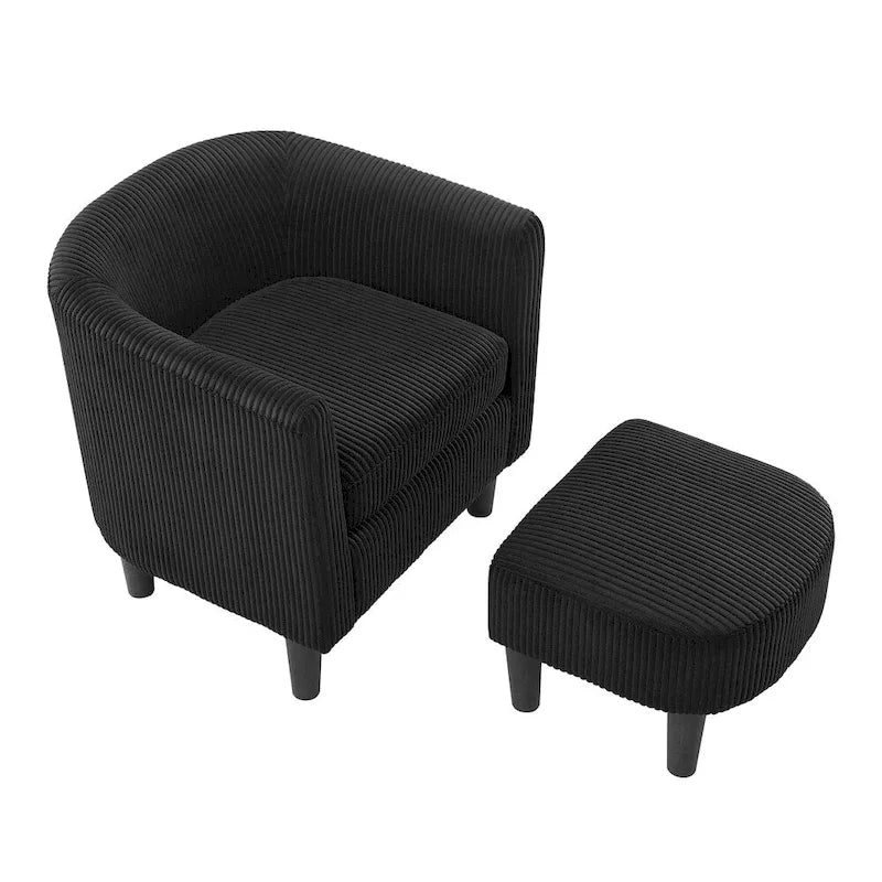 Fauteuil individuel en velours côtelé avec repose-pieds ottoman