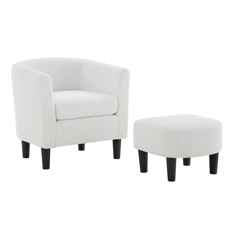 Fauteuil individuel en velours côtelé avec repose-pieds ottoman