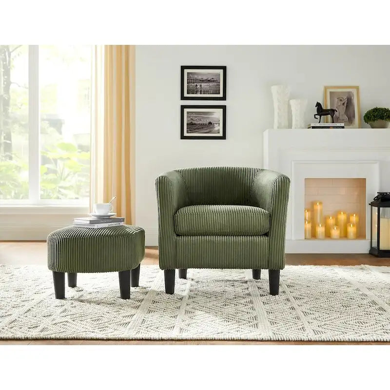 Fauteuil individuel en velours côtelé avec repose-pieds ottoman