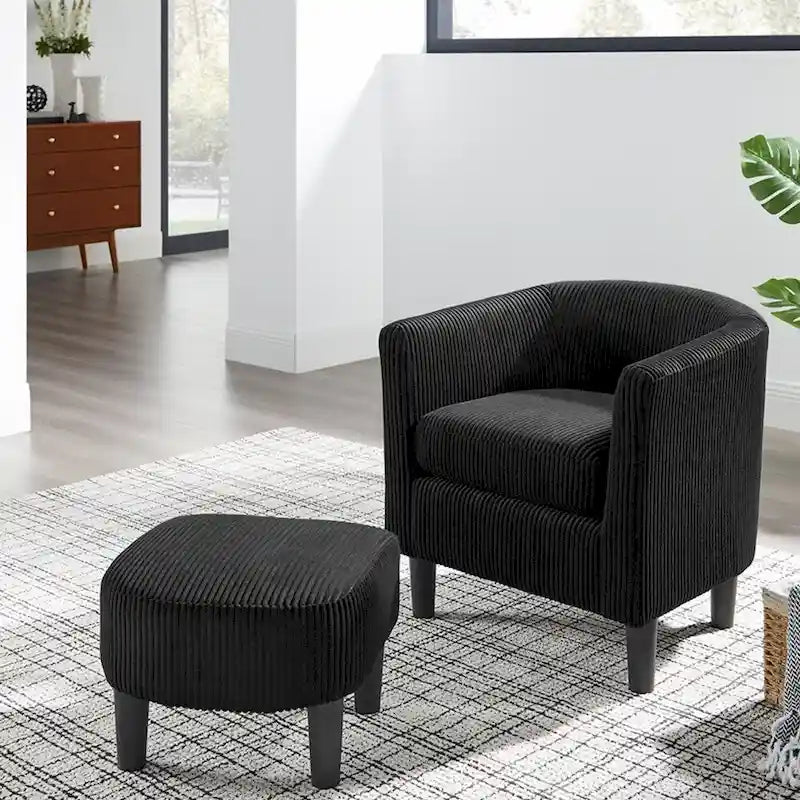 Fauteuil individuel en velours côtelé avec repose-pieds ottoman