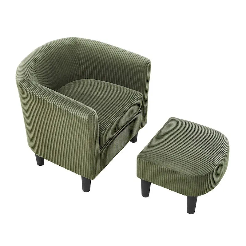 Fauteuil individuel en velours côtelé avec repose-pieds ottoman
