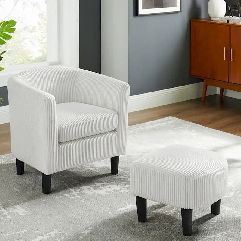 Fauteuil individuel en velours côtelé avec repose-pieds ottoman