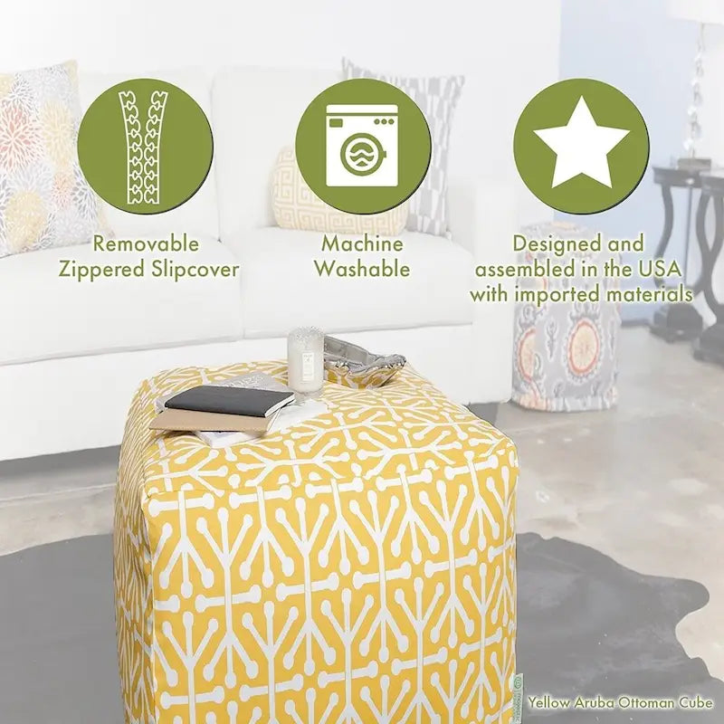 Petit pouf ottoman d'intérieur en sergé de coton avec rembourrage en polystyrène – Lavable en machine