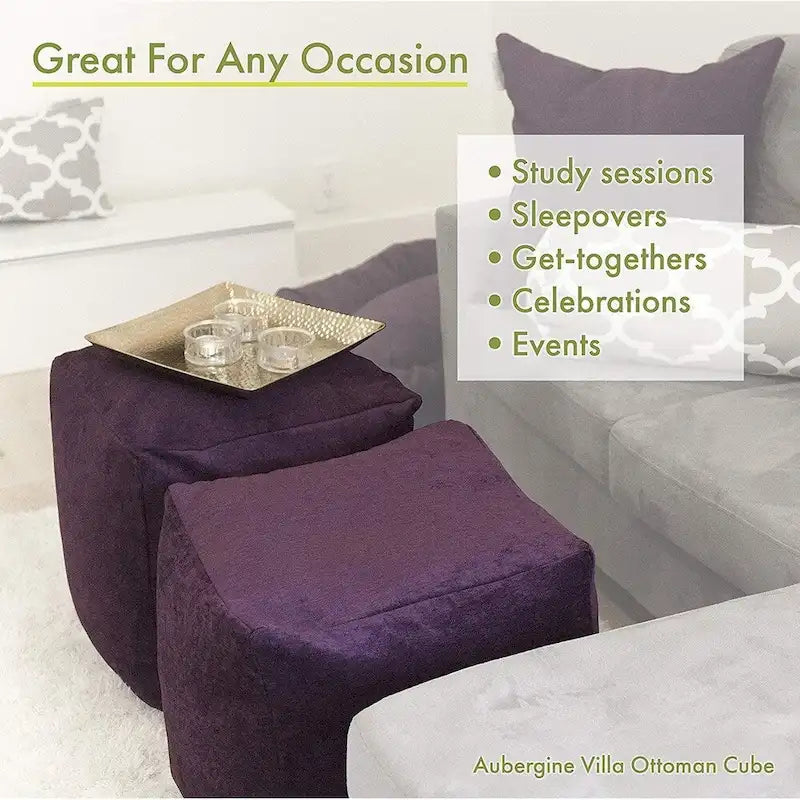 Petit pouf ottoman d'intérieur en sergé de coton avec rembourrage en polystyrène – Lavable en machine