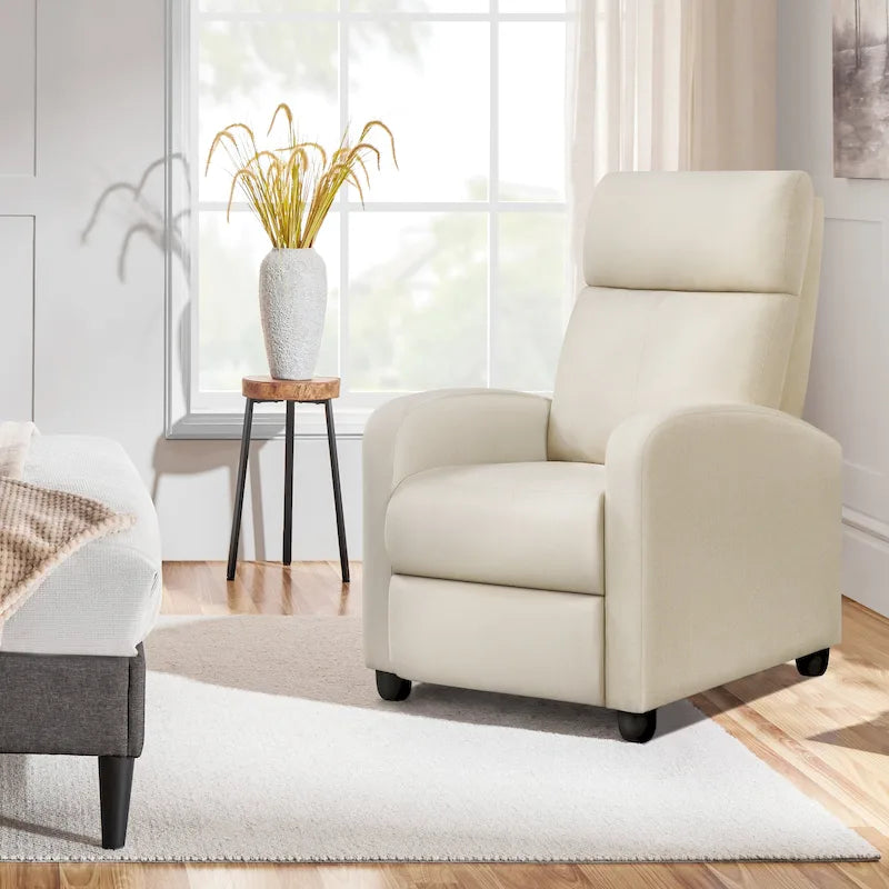 Fauteuil inclinable moderne en tissu avec siège à ressorts ensachés et repose-pieds réglable