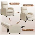Fauteuil inclinable moderne en tissu avec siège à ressorts ensachés et repose-pieds réglable