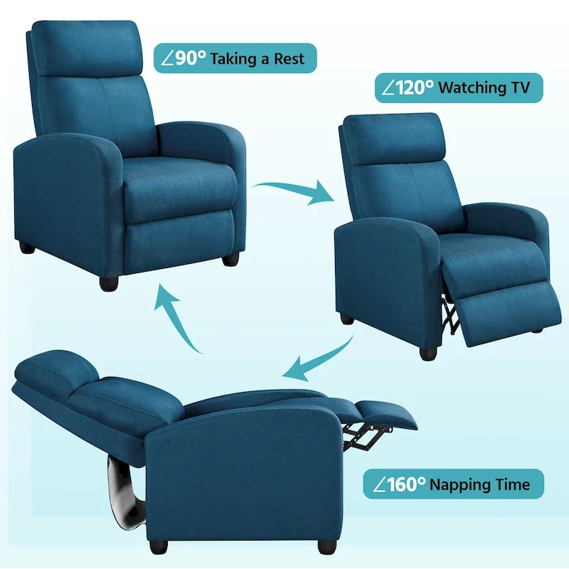 Fauteuil inclinable moderne en tissu avec siège à ressorts ensachés et repose-pieds réglable