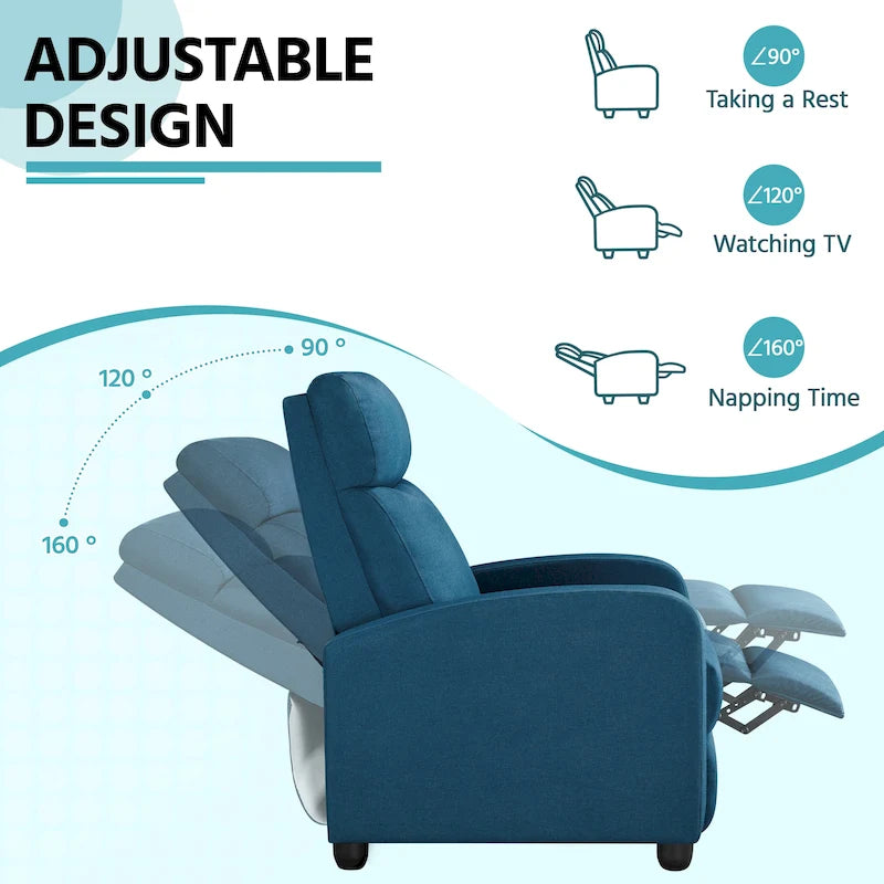 Fauteuil inclinable moderne en tissu avec siège à ressorts ensachés et repose-pieds réglable