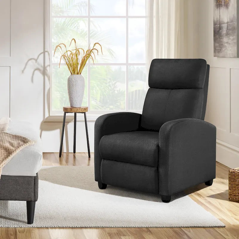 Fauteuil inclinable moderne en tissu avec siège à ressorts ensachés et repose-pieds réglable