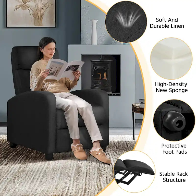 Fauteuil inclinable moderne en tissu avec siège à ressorts ensachés et repose-pieds réglable