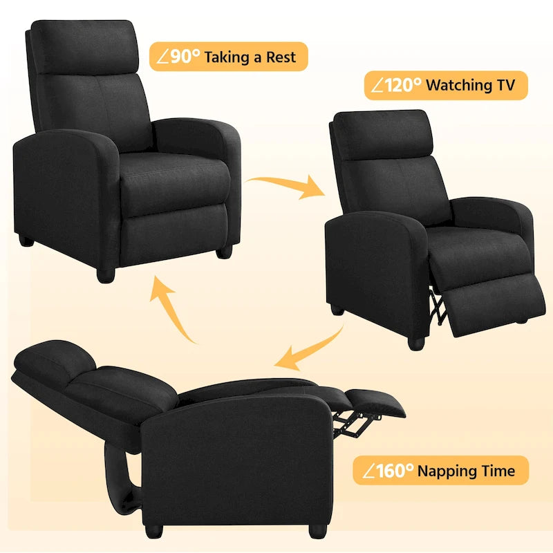 Fauteuil inclinable moderne en tissu avec siège à ressorts ensachés et repose-pieds réglable