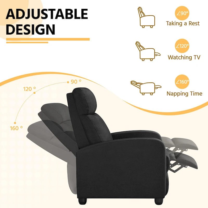 Fauteuil inclinable moderne en tissu avec siège à ressorts ensachés et repose-pieds réglable