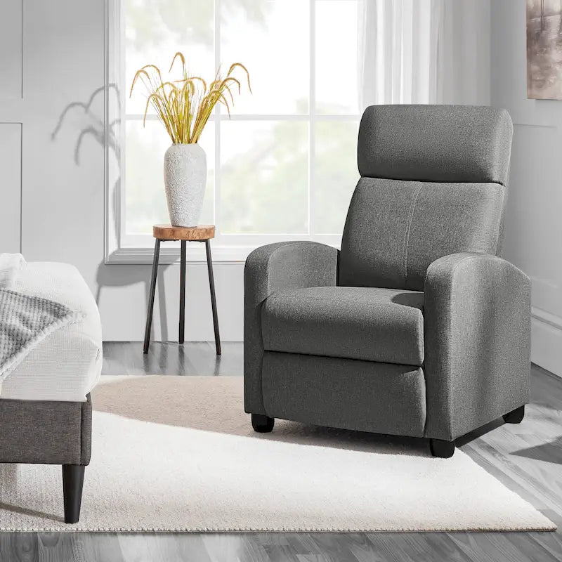 Fauteuil inclinable moderne en tissu avec siège à ressorts ensachés et repose-pieds réglable