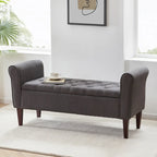 Banc de rangement capitonné avec accoudoirs, banc d'entrée avec couvercle à charnière touffeté de 128 cm