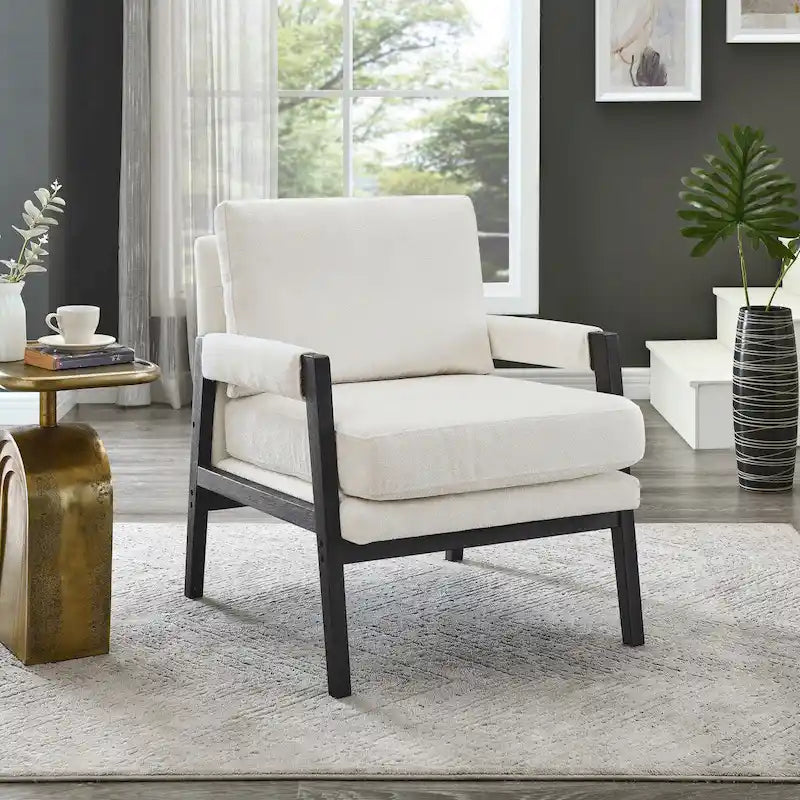 Fauteuil d'appoint rembourré en chenille, de style Mid-Century Modern, avec coussin de dossier amovible