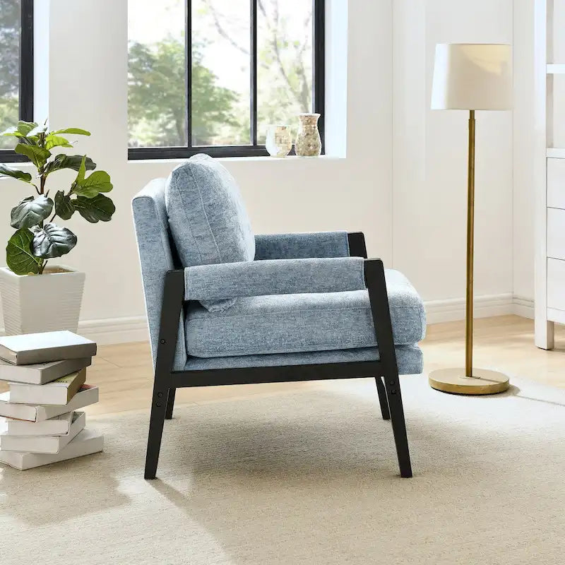 Fauteuil d'appoint rembourré en chenille, de style Mid-Century Modern, avec coussin de dossier amovible