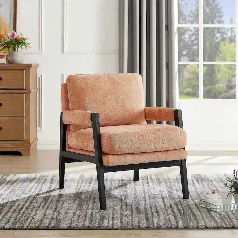 Fauteuil d'appoint rembourré en chenille, de style Mid-Century Modern, avec coussin de dossier amovible
