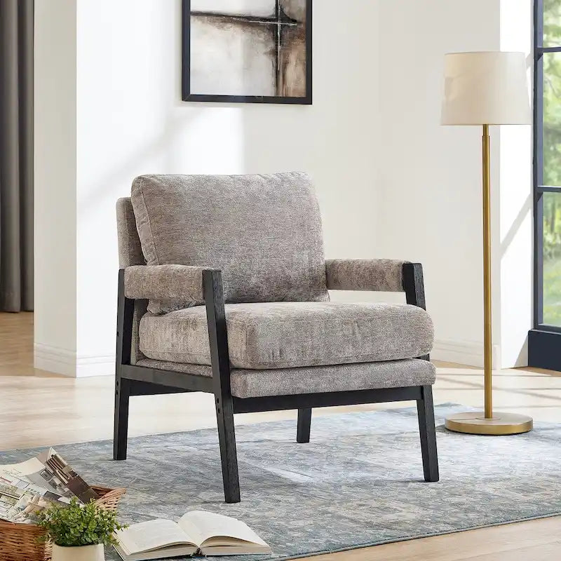 Fauteuil d'appoint rembourré en chenille, de style Mid-Century Modern, avec coussin de dossier amovible