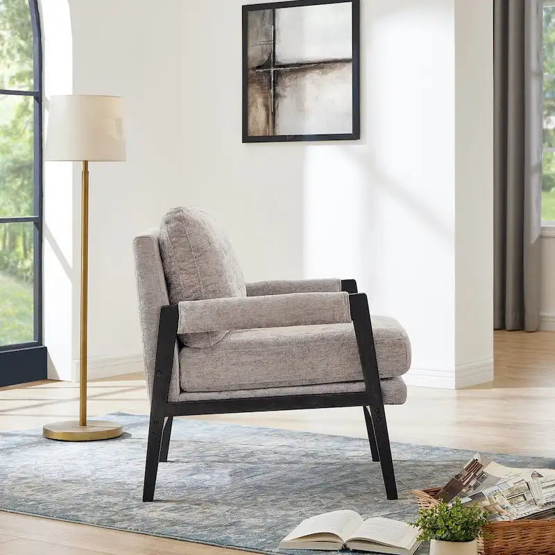 Fauteuil d'appoint rembourré en chenille, de style Mid-Century Modern, avec coussin de dossier amovible
