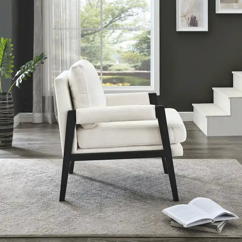 Fauteuil d'appoint rembourré en chenille, de style Mid-Century Modern, avec coussin de dossier amovible