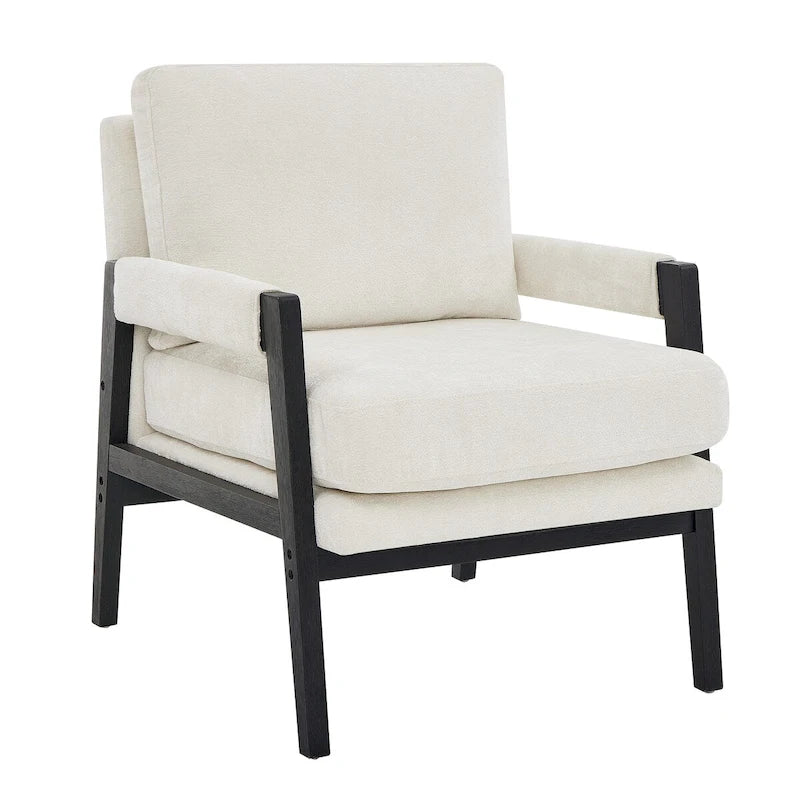 Fauteuil d'appoint rembourré en chenille, de style Mid-Century Modern, avec coussin de dossier amovible